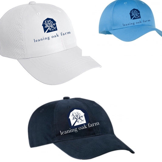 Equestrian Team Apparel Custom Team Hats White/Navy Leaning Oak Farm baseball cap equestrian team apparel online tack store mobile tack store custom farm apparel custom show stable clothing equestrian lifestyle horse show clothing riding clothes horses equestrian tack store