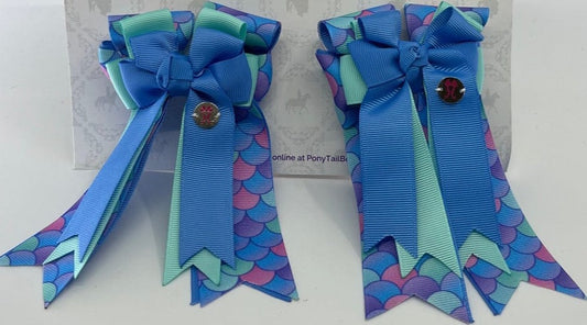 PonyTail Bows 3" Tails Under the Sea- Blue/Aqua PonyTail Bows equestrian team apparel online tack store mobile tack store custom farm apparel custom show stable clothing equestrian lifestyle horse show clothing riding clothes PonyTail Bows | Equestrian Hair Accessories horses equestrian tack store