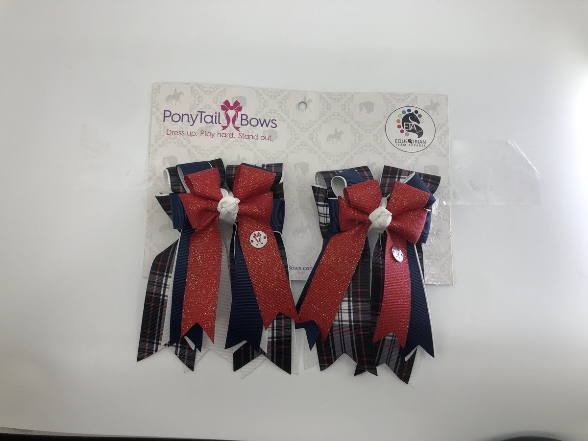 PonyTail Bows 3" Tails Black Plaid/Red Topper PonyTail Bows equestrian team apparel online tack store mobile tack store custom farm apparel custom show stable clothing equestrian lifestyle horse show clothing riding clothes PonyTail Bows | Equestrian Hair Accessories horses equestrian tack store