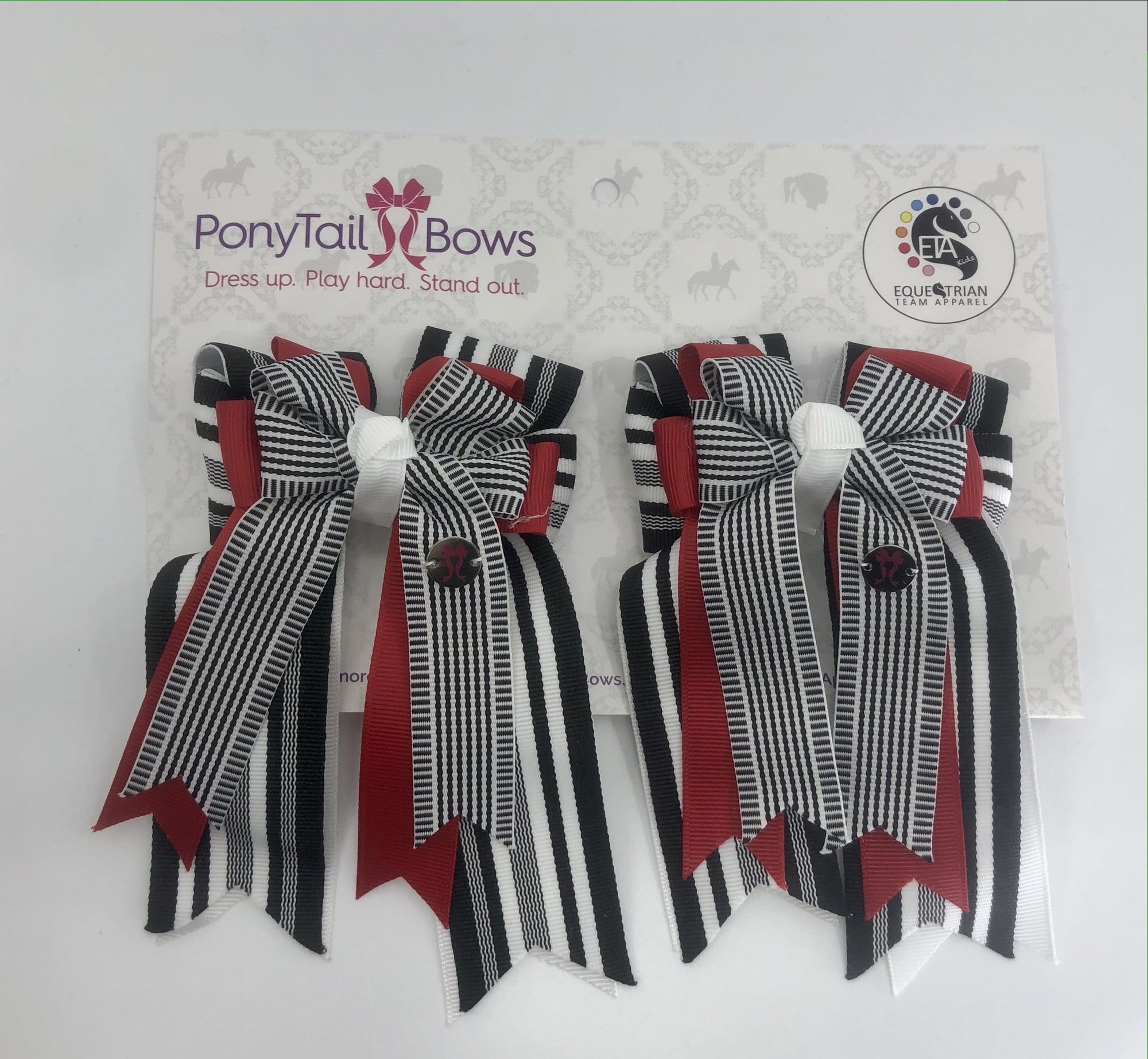 PonyTail Bows 3" Tails Black Red Stripes PonyTail Bows equestrian team apparel online tack store mobile tack store custom farm apparel custom show stable clothing equestrian lifestyle horse show clothing riding clothes PonyTail Bows | Equestrian Hair Accessories horses equestrian tack store