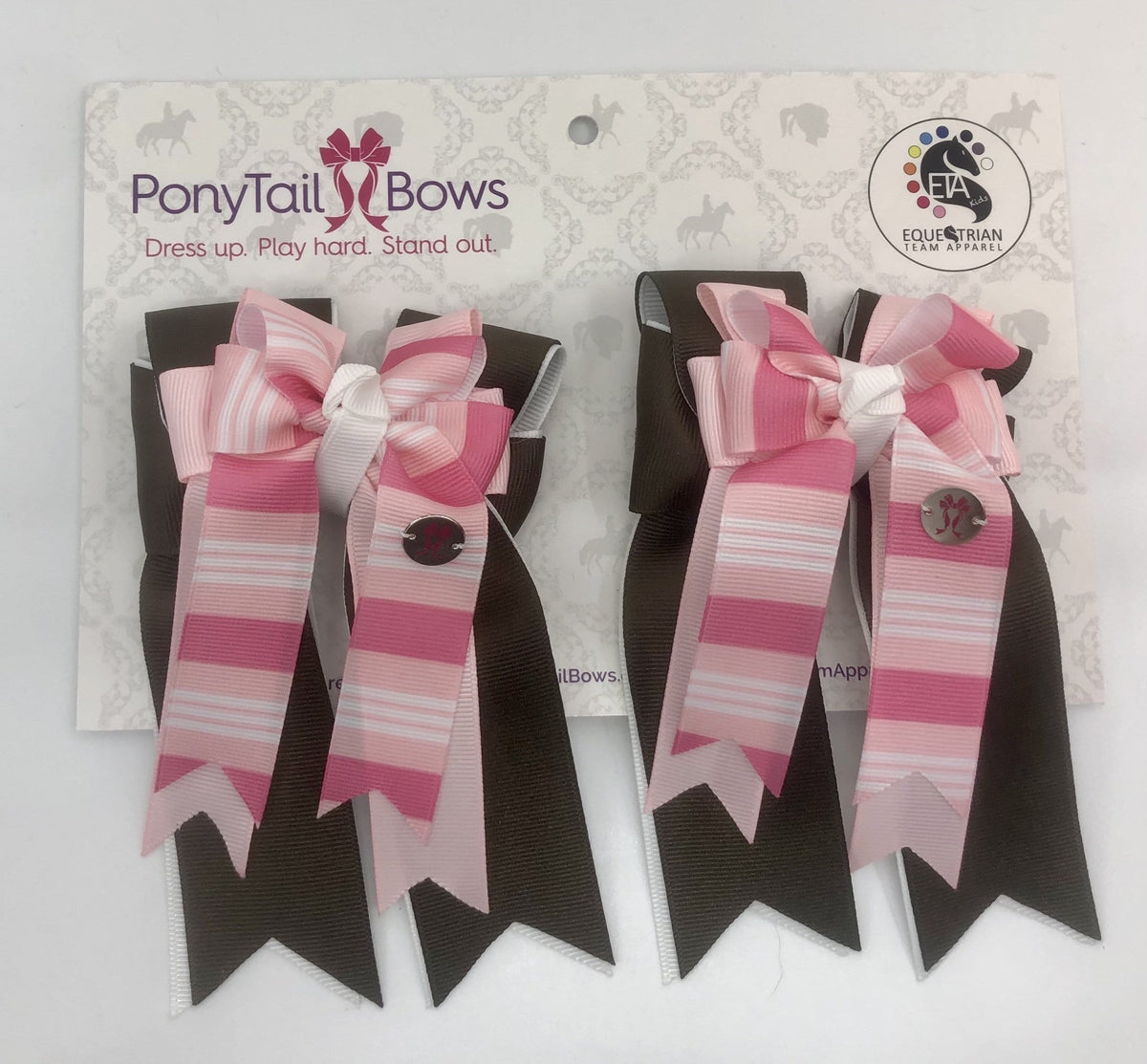 PonyTail Bows 3" Tails Brown Pink Stripes PonyTail Bows equestrian team apparel online tack store mobile tack store custom farm apparel custom show stable clothing equestrian lifestyle horse show clothing riding clothes PonyTail Bows | Equestrian Hair Accessories horses equestrian tack store