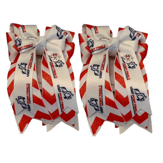 Ponytail Bows 3" Tails PF Red Chevron Glitter Show Bows equestrian team apparel online tack store mobile tack store custom farm apparel custom show stable clothing equestrian lifestyle horse show clothing riding clothes horses equestrian tack store