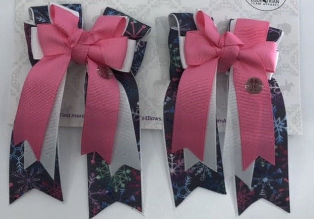 PonyTail Bows 3" Tails Pink Topper Snowflakes PonyTail Bows equestrian team apparel online tack store mobile tack store custom farm apparel custom show stable clothing equestrian lifestyle horse show clothing riding clothes PonyTail Bows | Equestrian Hair Accessories horses equestrian tack store