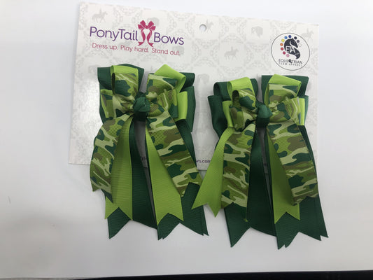 PonyTail Bows 3" Tails Dark Green Camo PonyTail Bows equestrian team apparel online tack store mobile tack store custom farm apparel custom show stable clothing equestrian lifestyle horse show clothing riding clothes PonyTail Bows | Equestrian Hair Accessories horses equestrian tack store