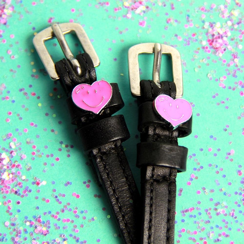 ManeJane Black Spur Straps Pink Heart Smiling Spur Straps equestrian team apparel online tack store mobile tack store custom farm apparel custom show stable clothing equestrian lifestyle horse show clothing riding clothes horses equestrian tack store