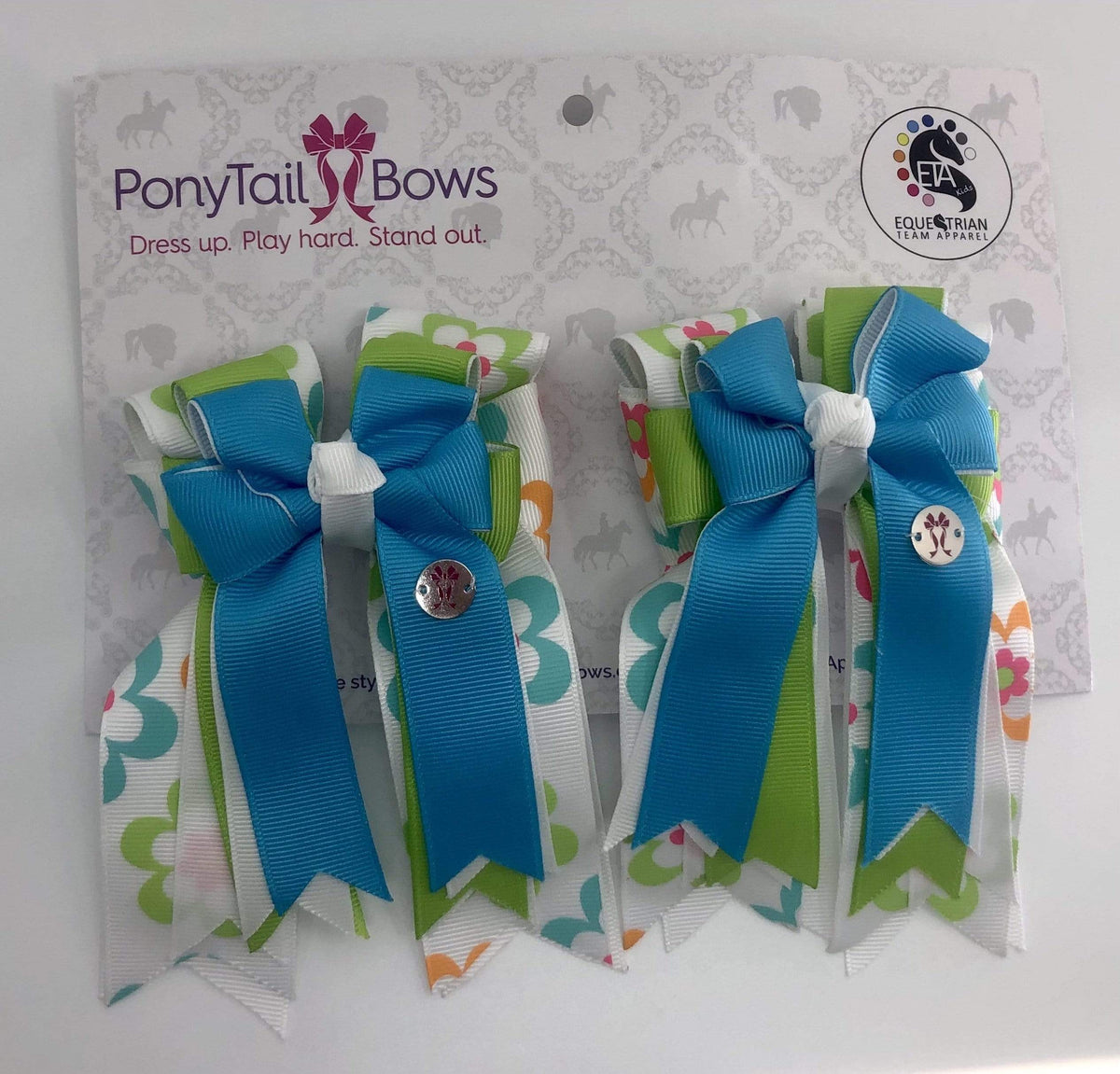 PonyTail Bows 3" Tails Flower Base - Turquoise PonyTail Bows equestrian team apparel online tack store mobile tack store custom farm apparel custom show stable clothing equestrian lifestyle horse show clothing riding clothes PonyTail Bows | Equestrian Hair Accessories horses equestrian tack store