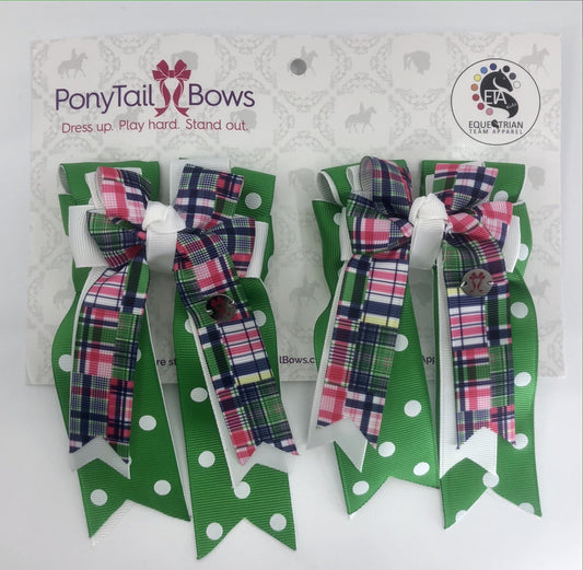 PonyTail Bows 3" Tails Green Polka Dots PonyTail Bows equestrian team apparel online tack store mobile tack store custom farm apparel custom show stable clothing equestrian lifestyle horse show clothing riding clothes PonyTail Bows | Equestrian Hair Accessories horses equestrian tack store