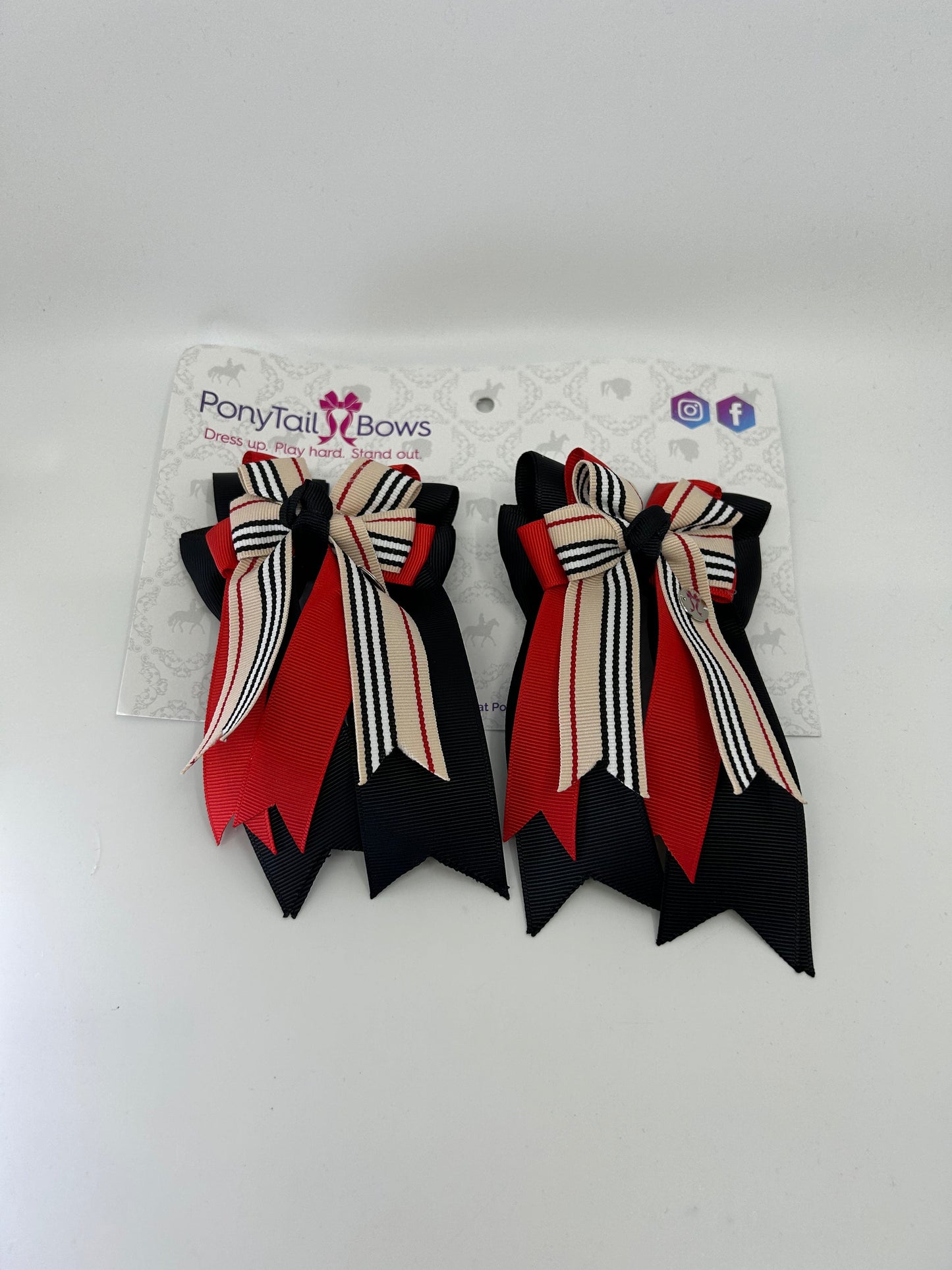 PonyTail Bows 3" Tails Burberry Stripe Black PonyTail Bows equestrian team apparel online tack store mobile tack store custom farm apparel custom show stable clothing equestrian lifestyle horse show clothing riding clothes PonyTail Bows | Equestrian Hair Accessories horses equestrian tack store