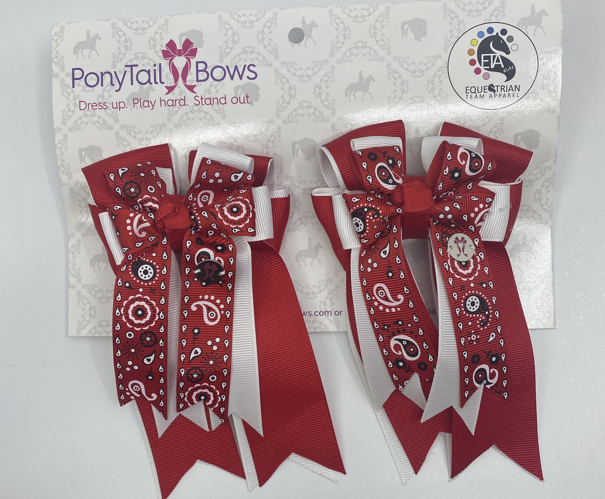 PonyTail Bows 3" Tails Red Bandana Bows equestrian team apparel online tack store mobile tack store custom farm apparel custom show stable clothing equestrian lifestyle horse show clothing riding clothes PonyTail Bows | Equestrian Hair Accessories horses equestrian tack store