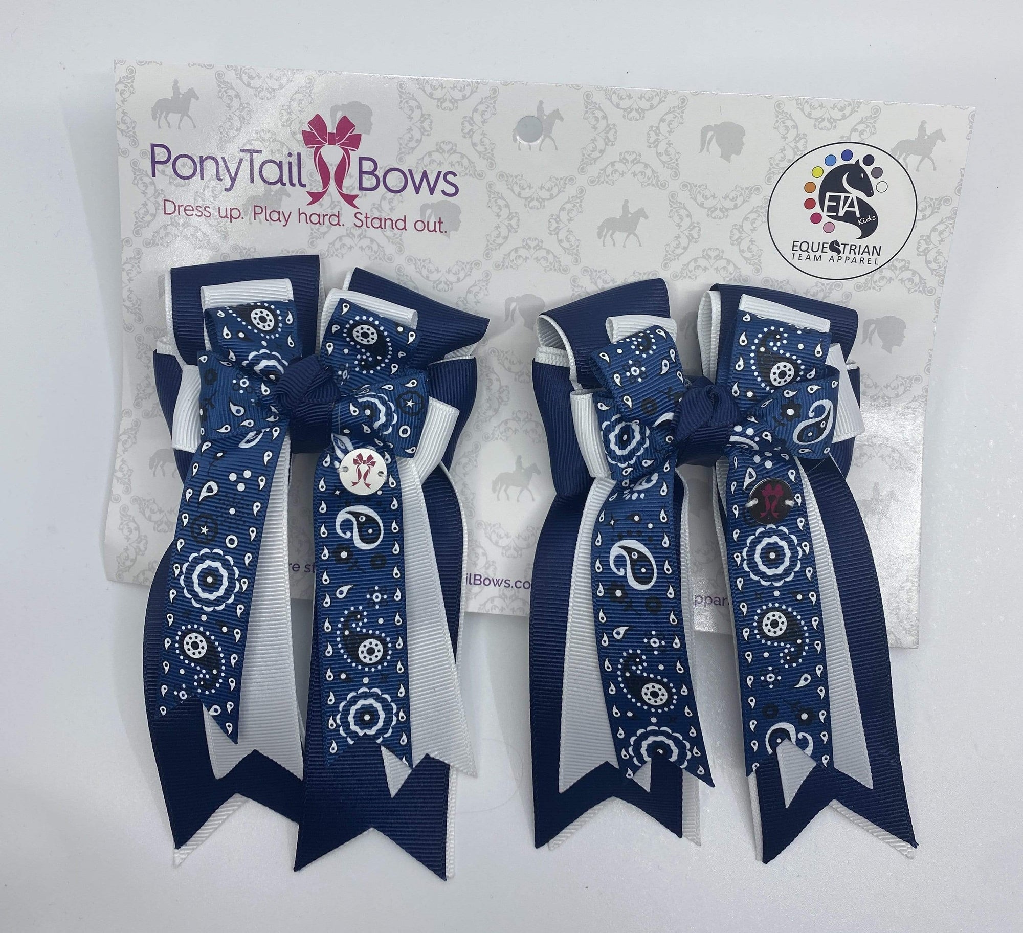 PonyTail Bows 3" Tails Navy Blue Bandana Bows equestrian team apparel online tack store mobile tack store custom farm apparel custom show stable clothing equestrian lifestyle horse show clothing riding clothes PonyTail Bows | Equestrian Hair Accessories horses equestrian tack store