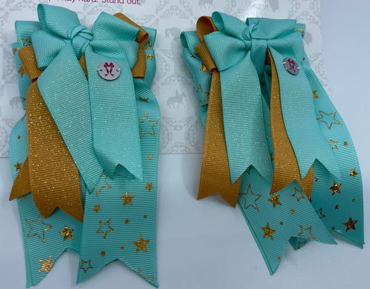 PonyTail Bows 3" Tails Starry Night- Seafoam PonyTail Bows equestrian team apparel online tack store mobile tack store custom farm apparel custom show stable clothing equestrian lifestyle horse show clothing riding clothes PonyTail Bows | Equestrian Hair Accessories horses equestrian tack store