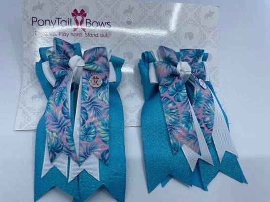 PonyTail Bows 3" Tails Palm Trees Pastel- Ocean Blue PonyTail Bows equestrian team apparel online tack store mobile tack store custom farm apparel custom show stable clothing equestrian lifestyle horse show clothing riding clothes PonyTail Bows | Equestrian Hair Accessories horses equestrian tack store