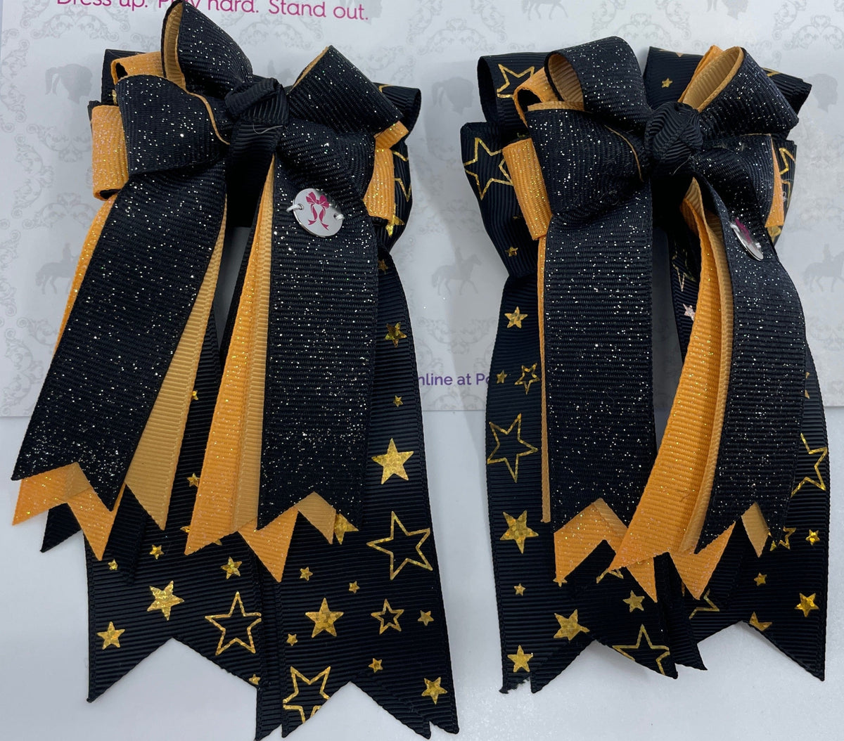 PonyTail Bows 3" Tails Starry Night- Black PonyTail Bows equestrian team apparel online tack store mobile tack store custom farm apparel custom show stable clothing equestrian lifestyle horse show clothing riding clothes PonyTail Bows | Equestrian Hair Accessories horses equestrian tack store