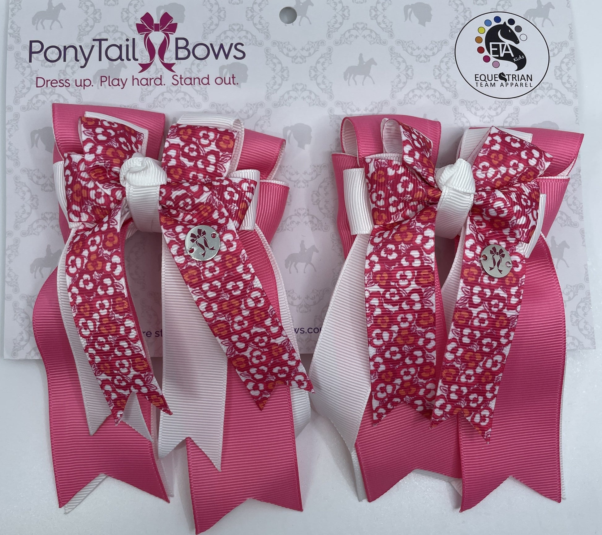 PonyTail Bows 3" Tails Pink Floral PonyTail Bows equestrian team apparel online tack store mobile tack store custom farm apparel custom show stable clothing equestrian lifestyle horse show clothing riding clothes PonyTail Bows | Equestrian Hair Accessories horses equestrian tack store