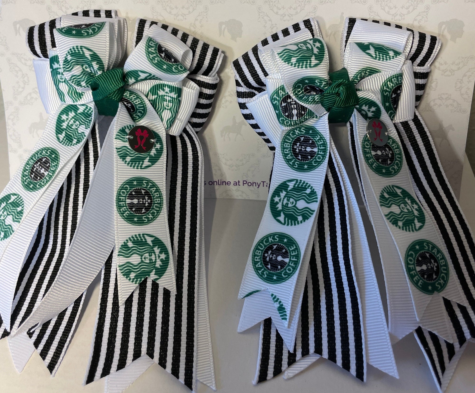 PonyTail Bows 3" Tails Starbucks and Stripes PonyTail Bows equestrian team apparel online tack store mobile tack store custom farm apparel custom show stable clothing equestrian lifestyle horse show clothing riding clothes PonyTail Bows | Equestrian Hair Accessories horses equestrian tack store