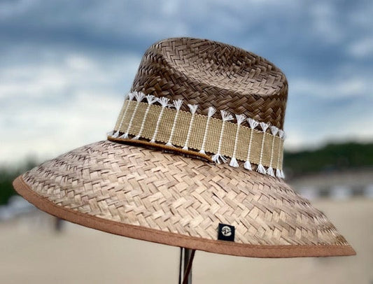 Island Girl Sun Hat One Size Island Girl Hat Beige with white fringe equestrian team apparel online tack store mobile tack store custom farm apparel custom show stable clothing equestrian lifestyle horse show clothing riding clothes horses equestrian tack store