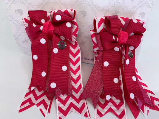 PonyTail Bows 3" Tails PonyTail Bows- Pink Dots/Sparkle/Chevron equestrian team apparel online tack store mobile tack store custom farm apparel custom show stable clothing equestrian lifestyle horse show clothing riding clothes PonyTail Bows | Equestrian Hair Accessories horses equestrian tack store