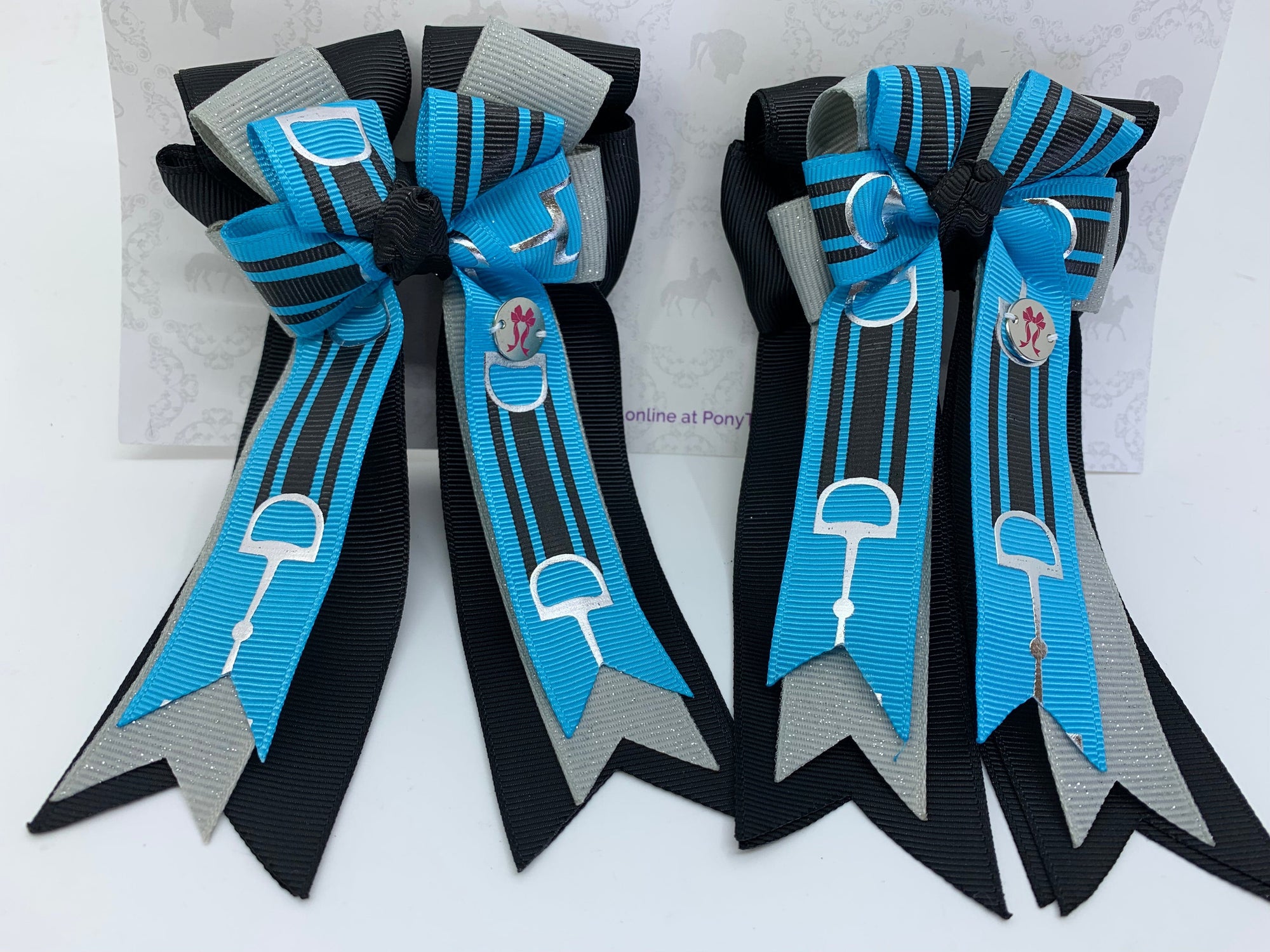 PonyTail Bows 3" Tails PonyTail Bows- Black/Gray Dynamic Blue Bits equestrian team apparel online tack store mobile tack store custom farm apparel custom show stable clothing equestrian lifestyle horse show clothing riding clothes PonyTail Bows | Equestrian Hair Accessories horses equestrian tack store