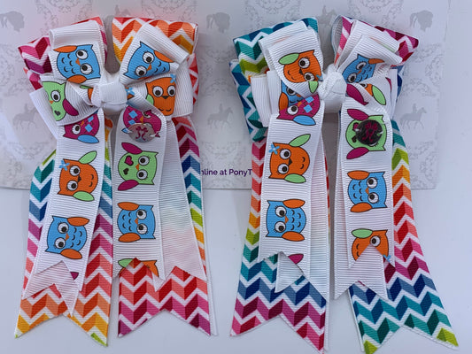 PonyTail Bows 3" Tails PonyTail Bows- Chevron Owls equestrian team apparel online tack store mobile tack store custom farm apparel custom show stable clothing equestrian lifestyle horse show clothing riding clothes PonyTail Bows | Equestrian Hair Accessories horses equestrian tack store