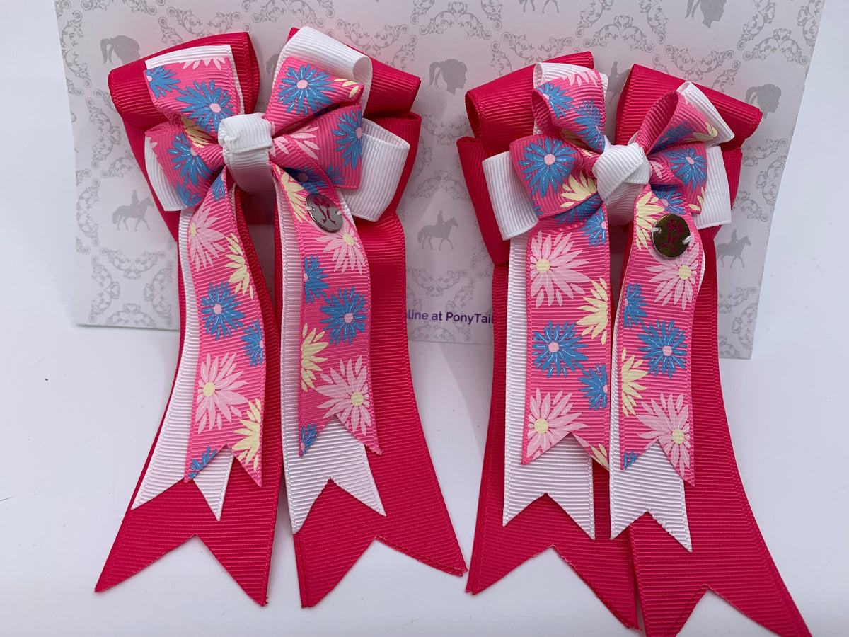 PonyTail Bows 3" Tails PonyTail Bows- Hot Pink Spring Flowers equestrian team apparel online tack store mobile tack store custom farm apparel custom show stable clothing equestrian lifestyle horse show clothing riding clothes PonyTail Bows | Equestrian Hair Accessories horses equestrian tack store