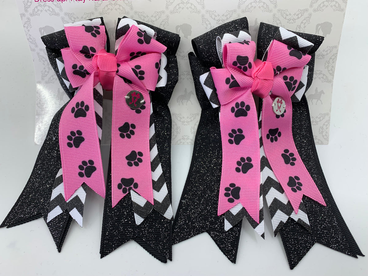 PonyTail Bows 3" Tails PonyTail Bows- Pink Paws/Chevron equestrian team apparel online tack store mobile tack store custom farm apparel custom show stable clothing equestrian lifestyle horse show clothing riding clothes PonyTail Bows | Equestrian Hair Accessories horses equestrian tack store