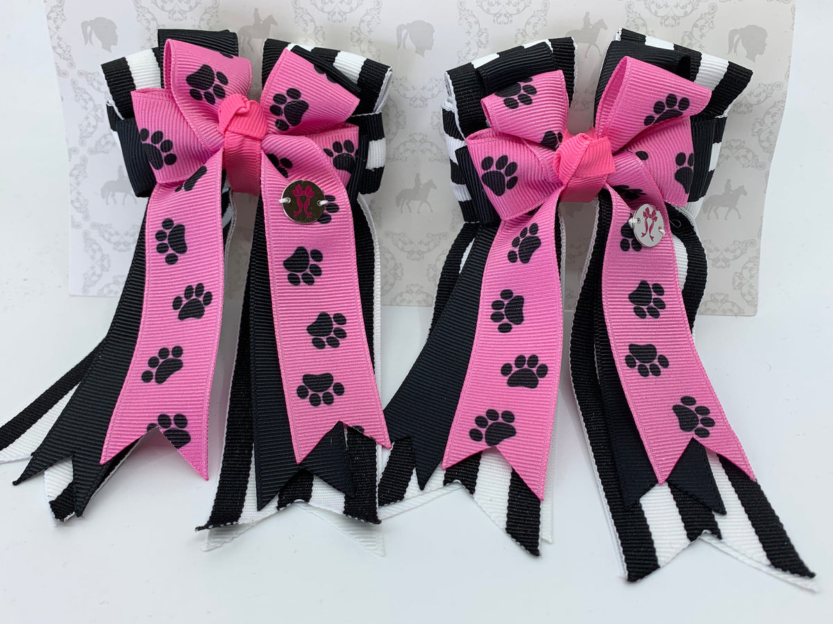 PonyTail Bows 3" Tails PonyTail Bows- Pink Paws/Stripe equestrian team apparel online tack store mobile tack store custom farm apparel custom show stable clothing equestrian lifestyle horse show clothing riding clothes PonyTail Bows | Equestrian Hair Accessories horses equestrian tack store