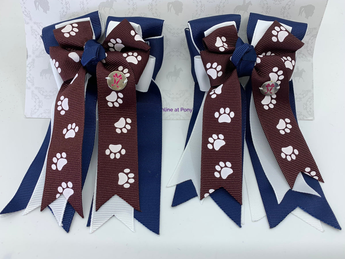 PonyTail Bows 3" Tails PonyTail Bows- Java/Navy Paws equestrian team apparel online tack store mobile tack store custom farm apparel custom show stable clothing equestrian lifestyle horse show clothing riding clothes PonyTail Bows | Equestrian Hair Accessories horses equestrian tack store