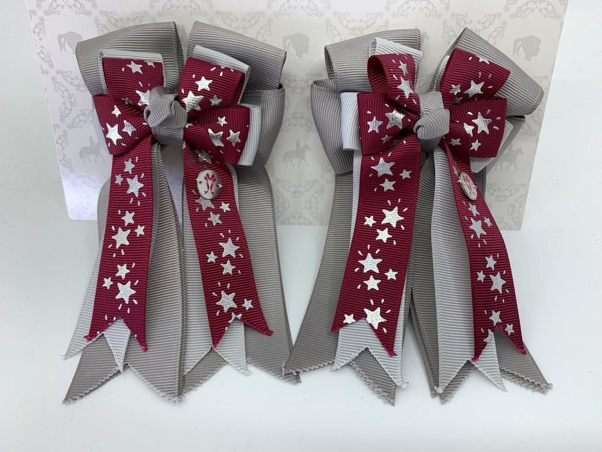 PonyTail Bows 3" Tails PonyTail Bows- Burgundy Stars equestrian team apparel online tack store mobile tack store custom farm apparel custom show stable clothing equestrian lifestyle horse show clothing riding clothes PonyTail Bows | Equestrian Hair Accessories horses equestrian tack store