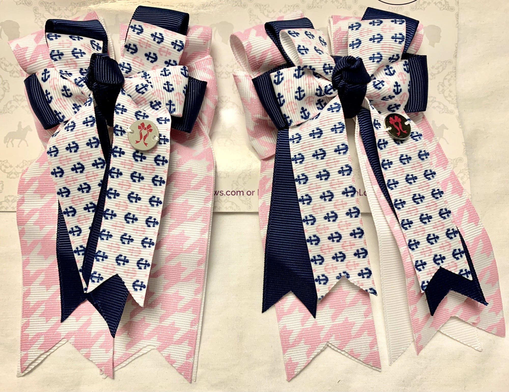 PonyTail Bows 3" Tails Anchors on Houndstooth PonyTail Bows equestrian team apparel online tack store mobile tack store custom farm apparel custom show stable clothing equestrian lifestyle horse show clothing riding clothes PonyTail Bows | Equestrian Hair Accessories horses equestrian tack store