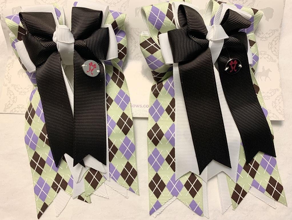 PonyTail Bows 3" Tails Mint Chocolate Argyle PonyTail Bows equestrian team apparel online tack store mobile tack store custom farm apparel custom show stable clothing equestrian lifestyle horse show clothing riding clothes PonyTail Bows | Equestrian Hair Accessories horses equestrian tack store