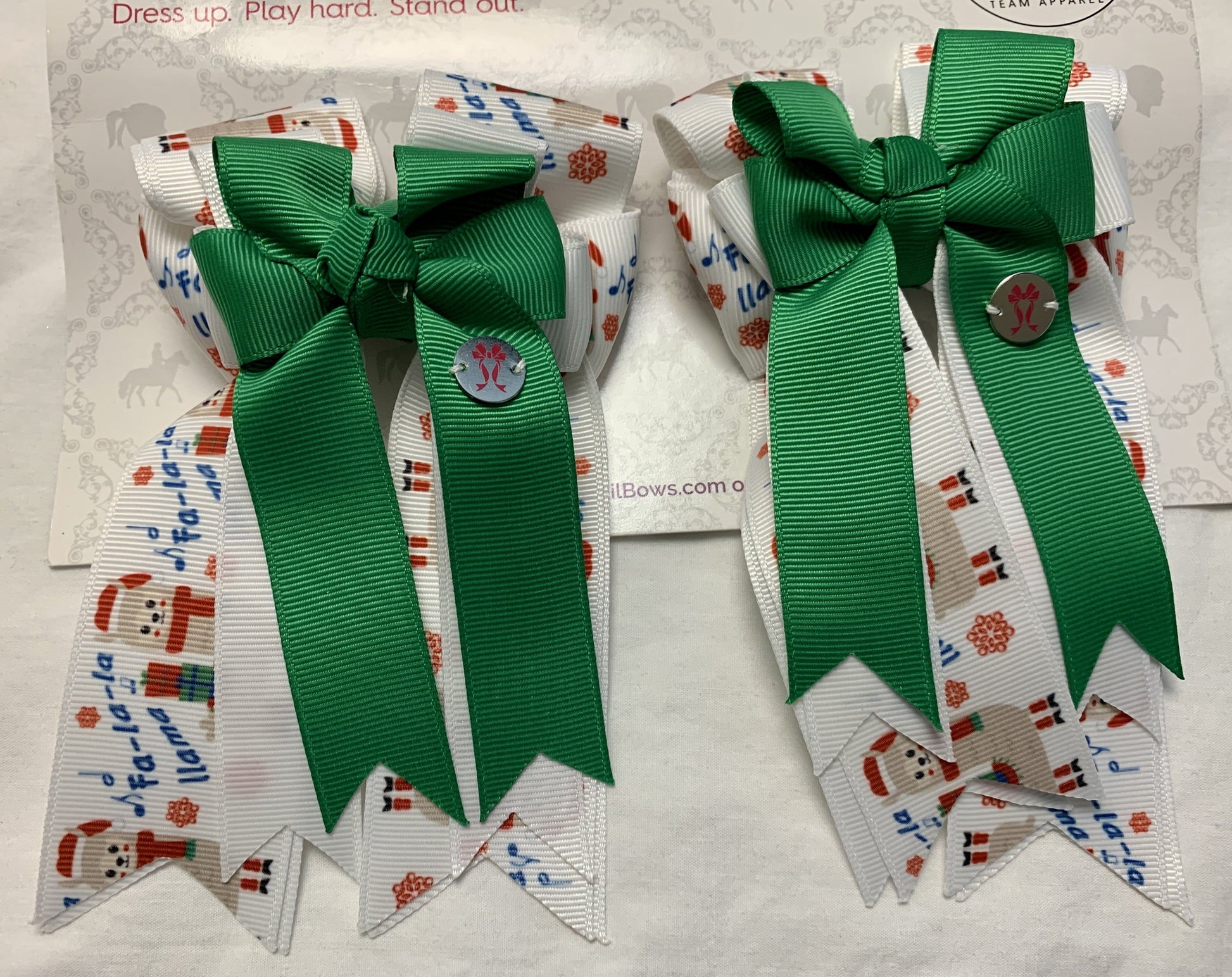 PonyTail Bows 3" Tails Green Fa-la-llama PonyTail Bows equestrian team apparel online tack store mobile tack store custom farm apparel custom show stable clothing equestrian lifestyle horse show clothing riding clothes PonyTail Bows | Equestrian Hair Accessories horses equestrian tack store