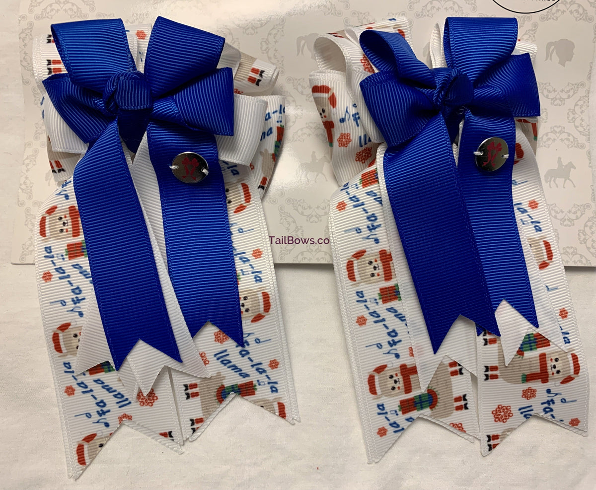 PonyTail Bows 3" Tails Blue Fa-la-llama PonyTail Bows equestrian team apparel online tack store mobile tack store custom farm apparel custom show stable clothing equestrian lifestyle horse show clothing riding clothes PonyTail Bows | Equestrian Hair Accessories horses equestrian tack store