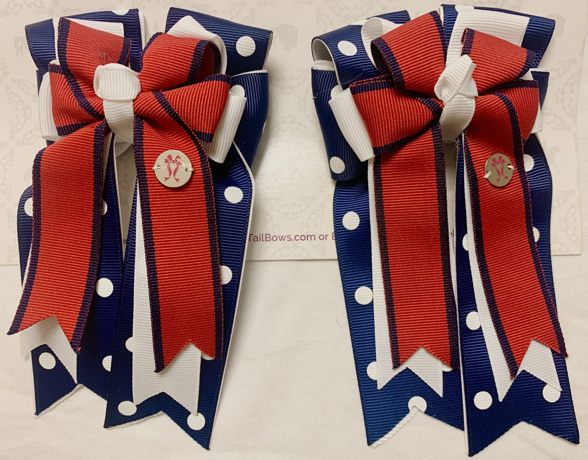 PonyTail Bows 3" Tails Navy Polka-Yacht  PonyTail Bows equestrian team apparel online tack store mobile tack store custom farm apparel custom show stable clothing equestrian lifestyle horse show clothing riding clothes PonyTail Bows | Equestrian Hair Accessories horses equestrian tack store