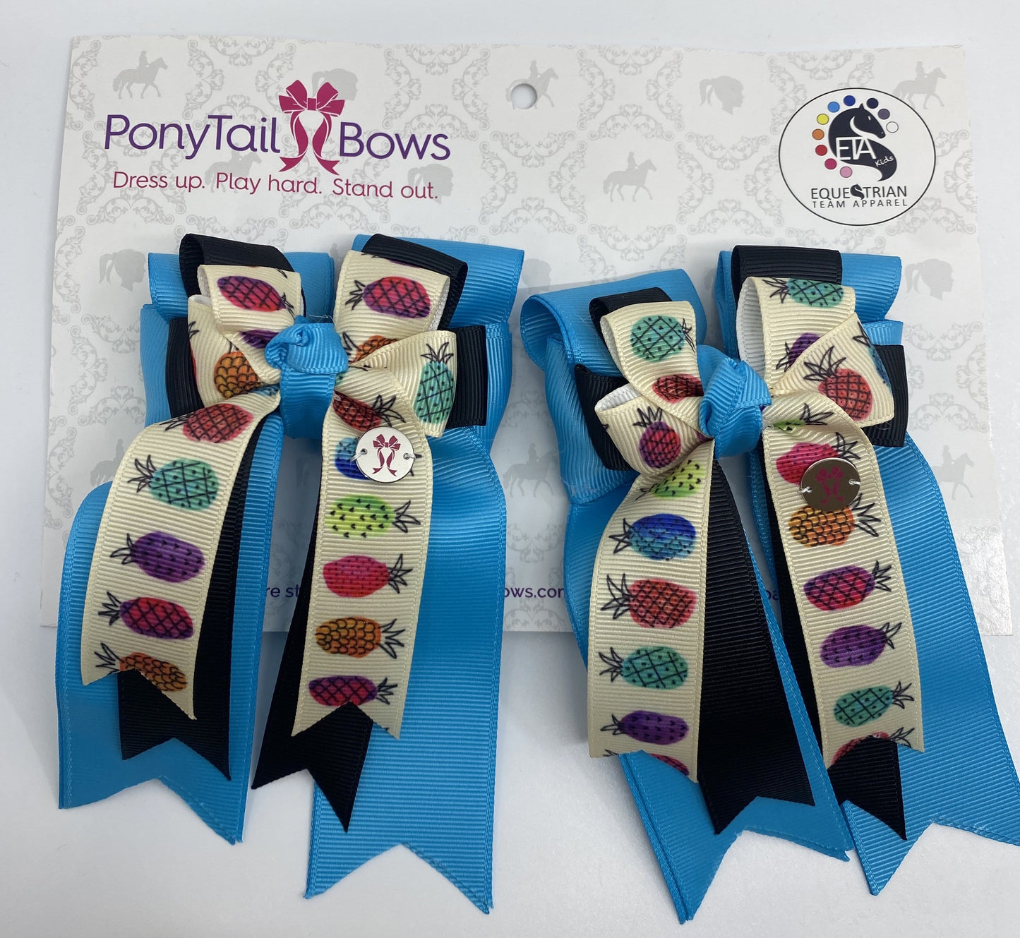 PonyTail Bows 3" Tails Pineapple Turquoise PonyTail Bows equestrian team apparel online tack store mobile tack store custom farm apparel custom show stable clothing equestrian lifestyle horse show clothing riding clothes PonyTail Bows | Equestrian Hair Accessories horses equestrian tack store