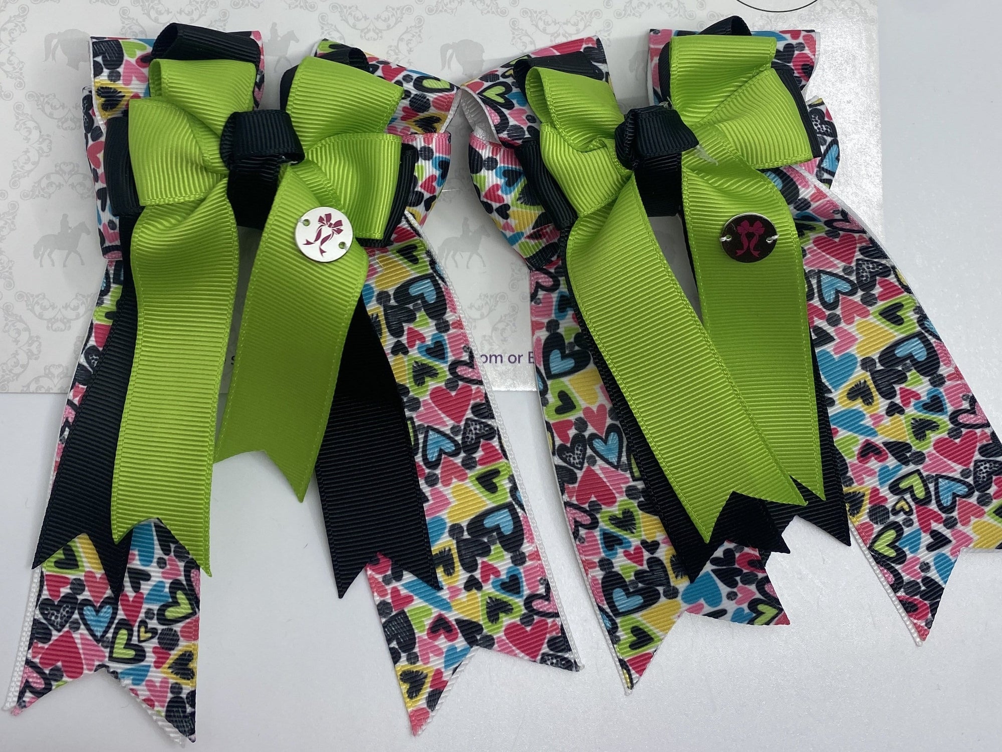 PonyTail Bows 3" Tails All The Hearts Lime PonyTail Bows equestrian team apparel online tack store mobile tack store custom farm apparel custom show stable clothing equestrian lifestyle horse show clothing riding clothes PonyTail Bows | Equestrian Hair Accessories horses equestrian tack store