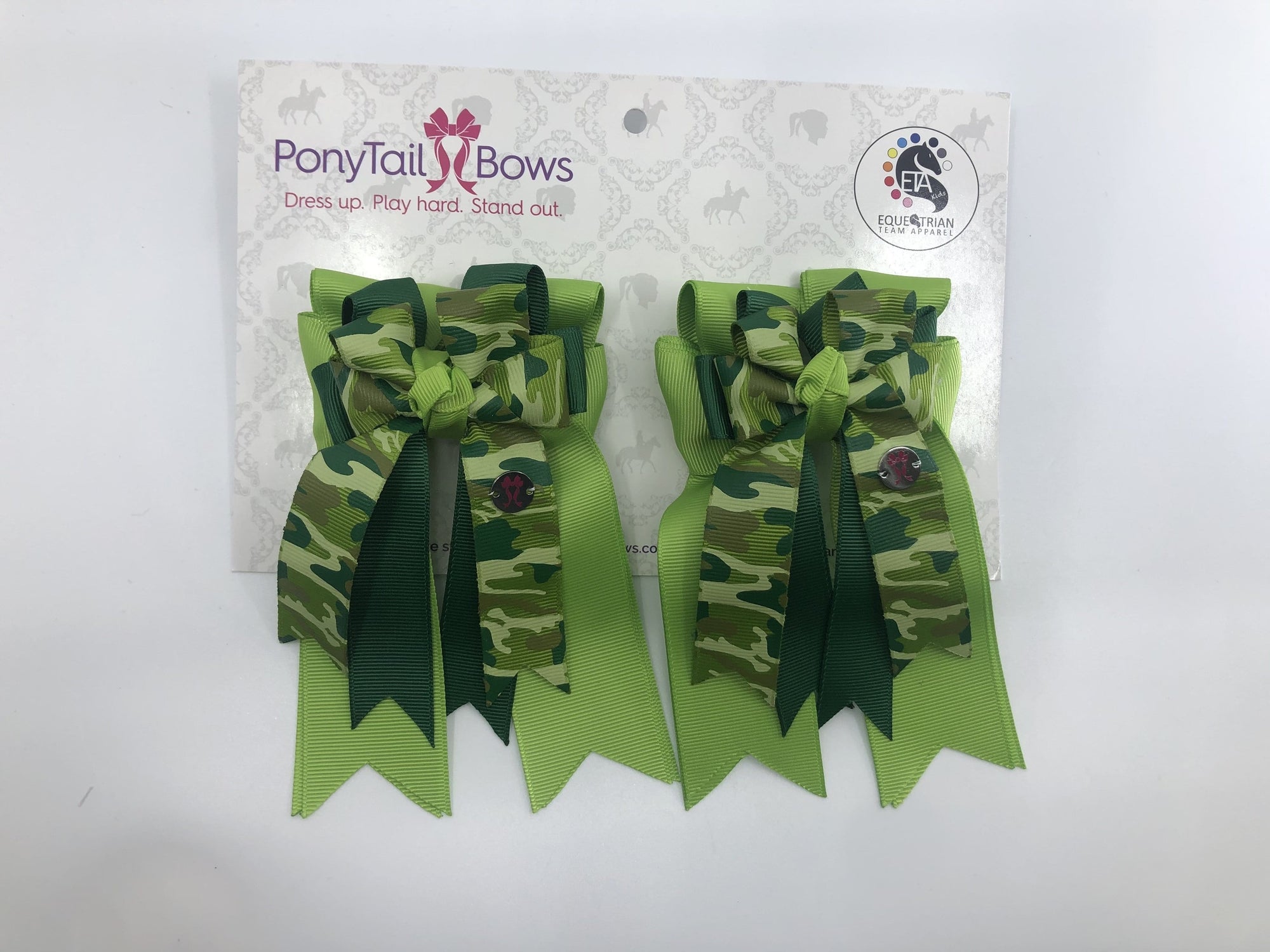 PonyTail Bows 3" Tails Light Green Camo PonyTail Bows equestrian team apparel online tack store mobile tack store custom farm apparel custom show stable clothing equestrian lifestyle horse show clothing riding clothes PonyTail Bows | Equestrian Hair Accessories horses equestrian tack store