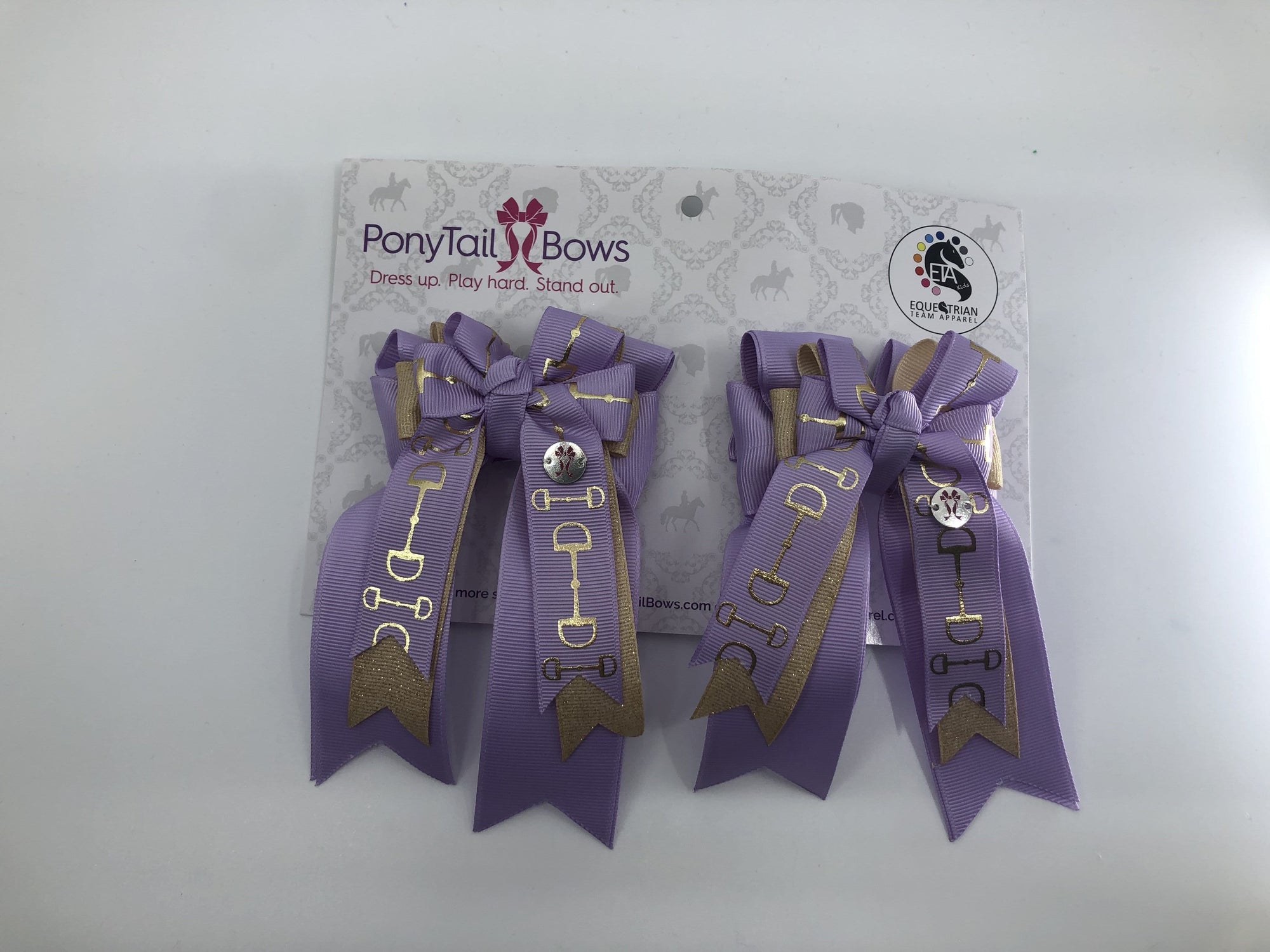 PonyTail Bows 3" Tails Light Purple Gold Bits PonyTail Bows equestrian team apparel online tack store mobile tack store custom farm apparel custom show stable clothing equestrian lifestyle horse show clothing riding clothes PonyTail Bows | Equestrian Hair Accessories horses equestrian tack store