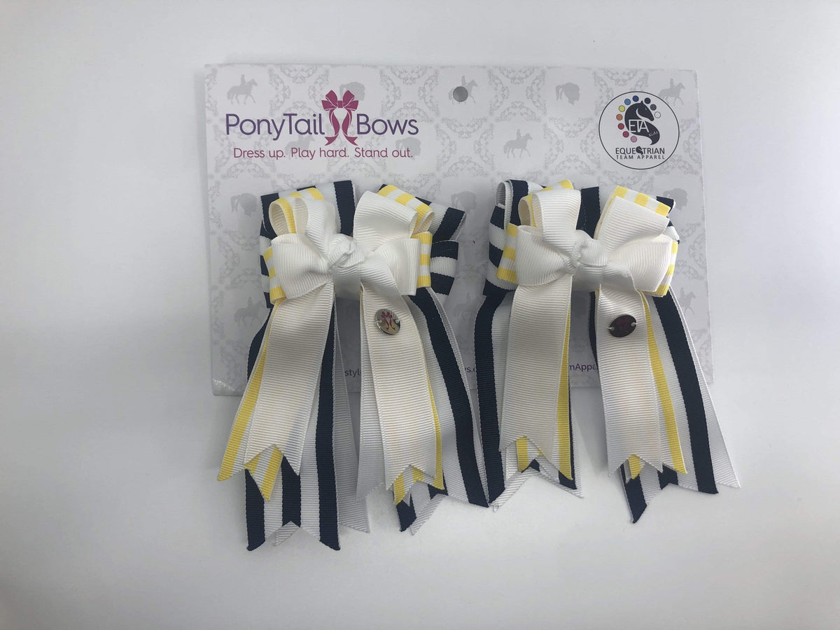 PonyTail Bows 3" Tails Navy Yellow Stripes PonyTail Bows equestrian team apparel online tack store mobile tack store custom farm apparel custom show stable clothing equestrian lifestyle horse show clothing riding clothes PonyTail Bows | Equestrian Hair Accessories horses equestrian tack store