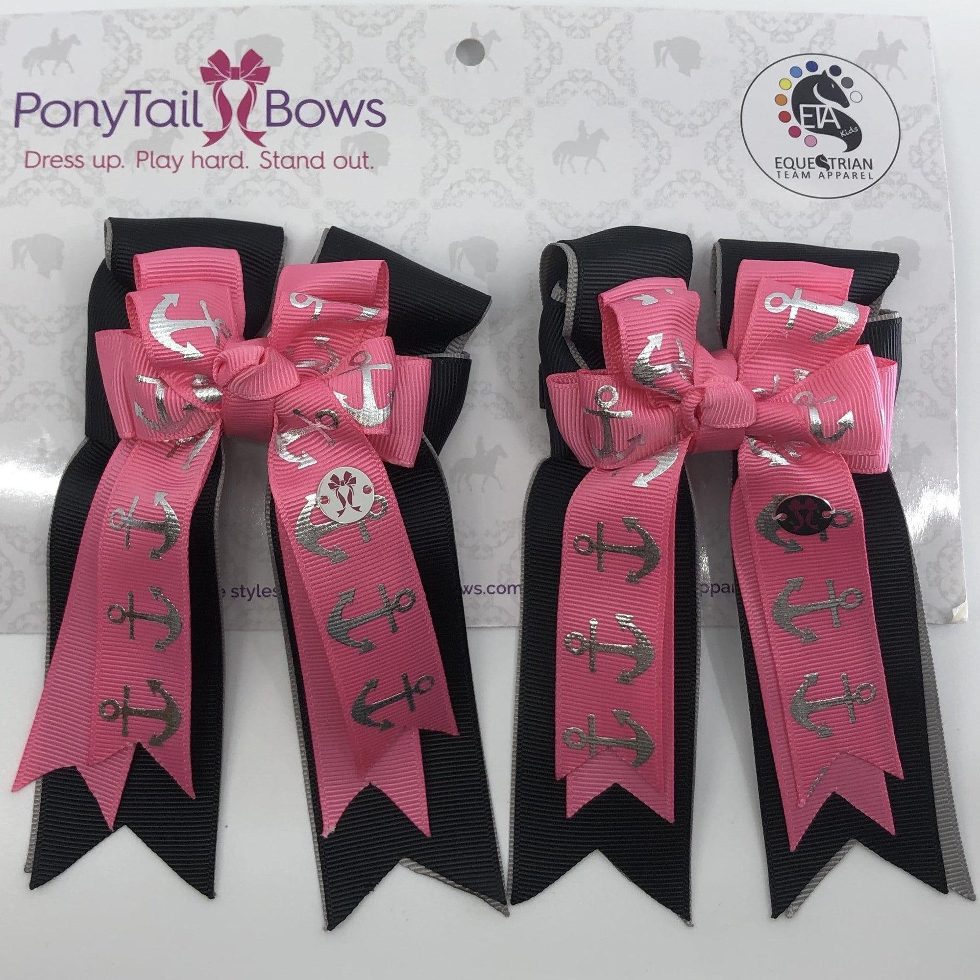 PonyTail Bows 3" Tails Pink Anchors PonyTail Bows equestrian team apparel online tack store mobile tack store custom farm apparel custom show stable clothing equestrian lifestyle horse show clothing riding clothes PonyTail Bows | Equestrian Hair Accessories horses equestrian tack store