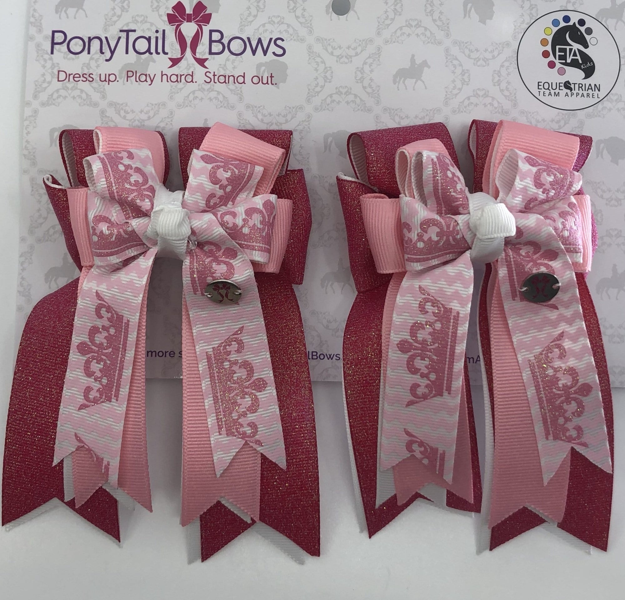 PonyTail Bows 3" Tails Pink Crowns PonyTail Bows equestrian team apparel online tack store mobile tack store custom farm apparel custom show stable clothing equestrian lifestyle horse show clothing riding clothes PonyTail Bows | Equestrian Hair Accessories horses equestrian tack store