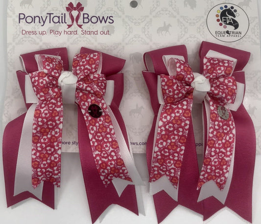 PonyTail Bows 3" Tails Pink Flowers White PonyTail Bows equestrian team apparel online tack store mobile tack store custom farm apparel custom show stable clothing equestrian lifestyle horse show clothing riding clothes PonyTail Bows | Equestrian Hair Accessories horses equestrian tack store