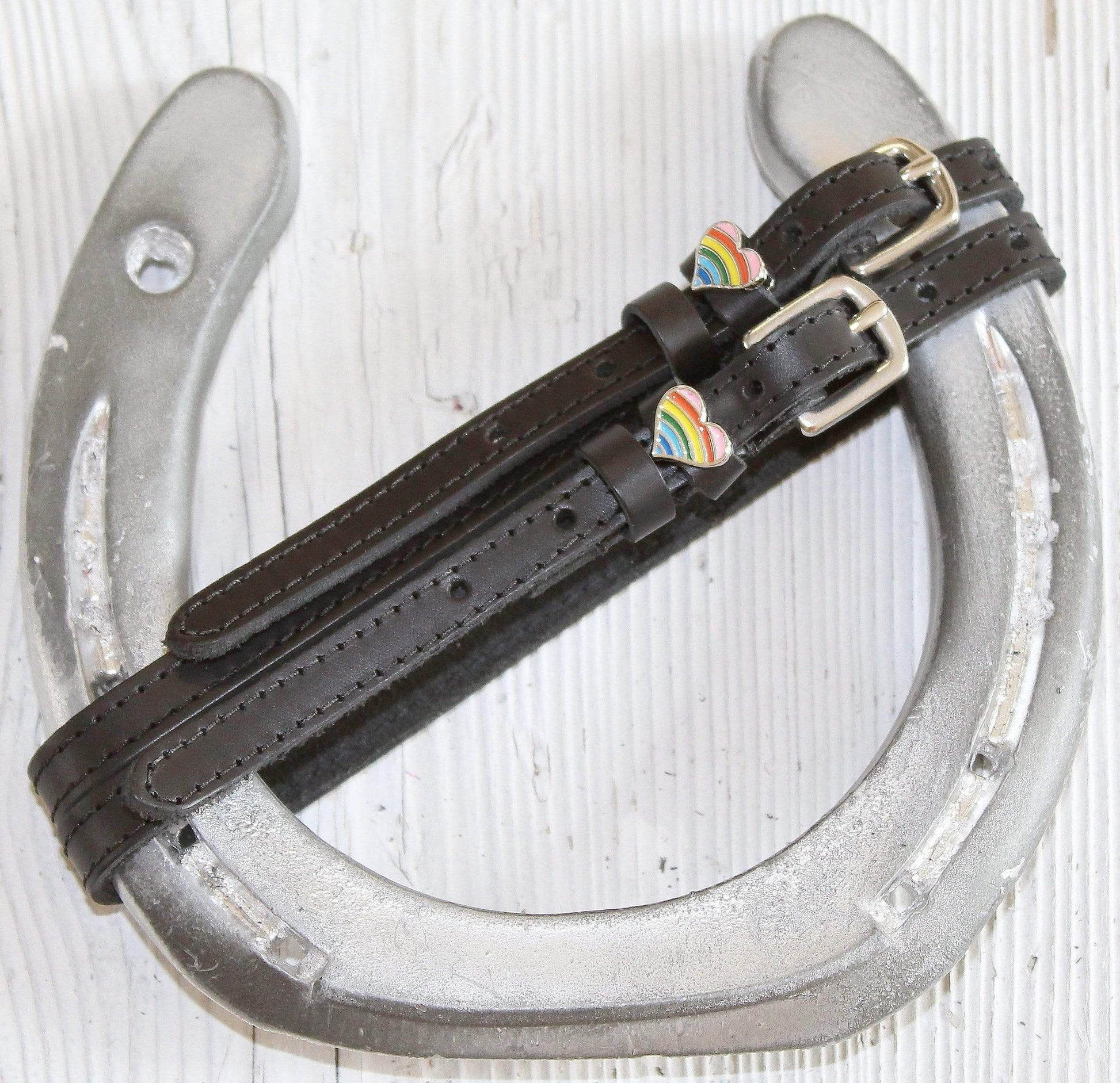 ManeJane Black Spur Straps Rainbow Heart Spur Straps equestrian team apparel online tack store mobile tack store custom farm apparel custom show stable clothing equestrian lifestyle horse show clothing riding clothes horses equestrian tack store