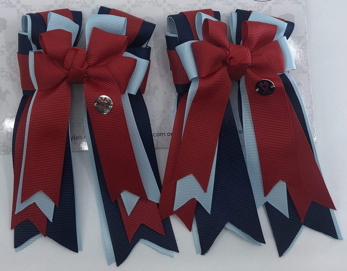 PonyTail Bows 3" Tails Red Light Blue/Navy PonyTail Bows equestrian team apparel online tack store mobile tack store custom farm apparel custom show stable clothing equestrian lifestyle horse show clothing riding clothes PonyTail Bows | Equestrian Hair Accessories horses equestrian tack store