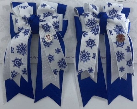 PonyTail Bows 3" Tails Royal Blue Snow Flakes PonyTail Bows equestrian team apparel online tack store mobile tack store custom farm apparel custom show stable clothing equestrian lifestyle horse show clothing riding clothes PonyTail Bows | Equestrian Hair Accessories horses equestrian tack store
