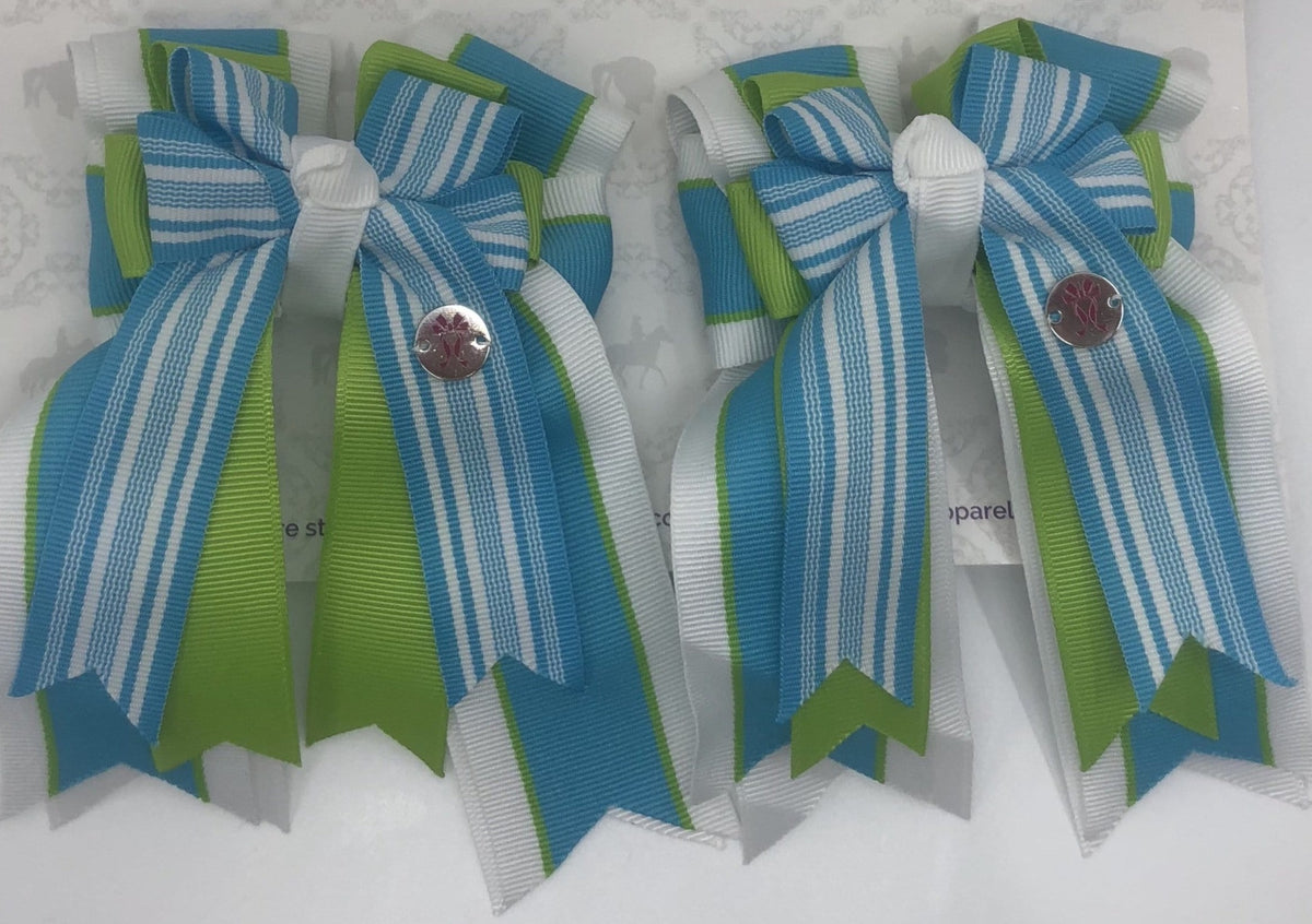 PonyTail Bows 3" Tails Turquoise Stripes PonyTail Bows equestrian team apparel online tack store mobile tack store custom farm apparel custom show stable clothing equestrian lifestyle horse show clothing riding clothes PonyTail Bows | Equestrian Hair Accessories horses equestrian tack store