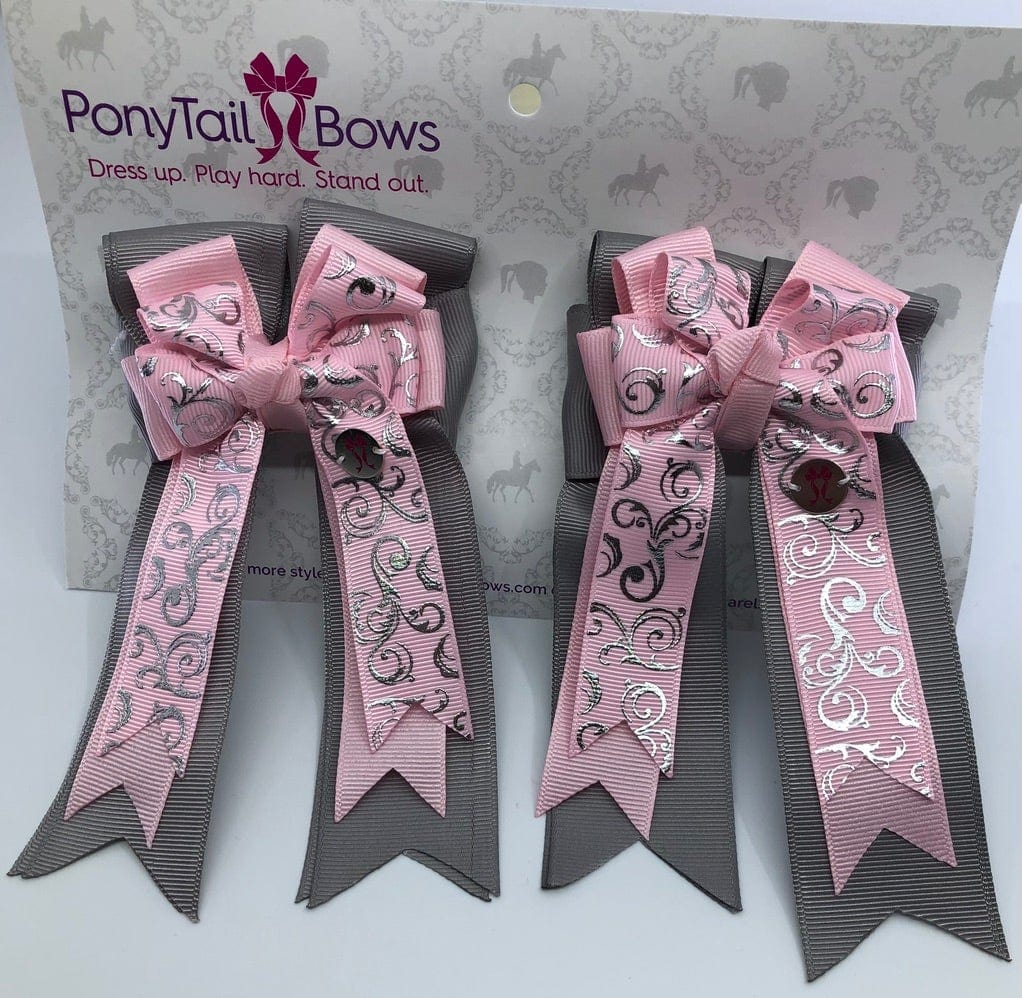 PonyTail Bows 3" Tails Baby Pink Scroll PonyTail Bows equestrian team apparel online tack store mobile tack store custom farm apparel custom show stable clothing equestrian lifestyle horse show clothing riding clothes PonyTail Bows | Equestrian Hair Accessories horses equestrian tack store