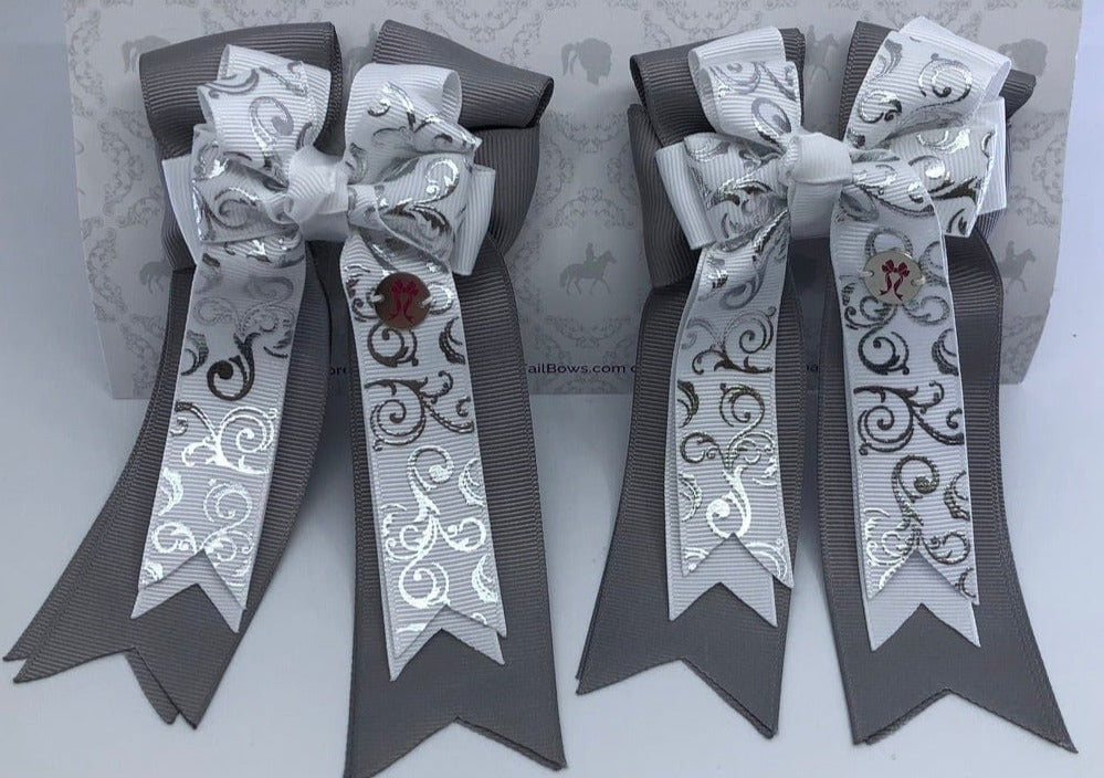 PonyTail Bows 3" Tails Silver Scroll PonyTail Bows equestrian team apparel online tack store mobile tack store custom farm apparel custom show stable clothing equestrian lifestyle horse show clothing riding clothes PonyTail Bows | Equestrian Hair Accessories horses equestrian tack store