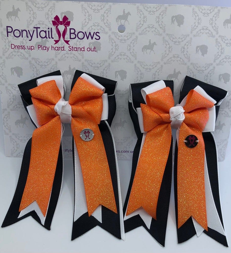 PonyTail Bows 3" Tails Glitter Orange & Black PonyTail Bows equestrian team apparel online tack store mobile tack store custom farm apparel custom show stable clothing equestrian lifestyle horse show clothing riding clothes PonyTail Bows | Equestrian Hair Accessories horses equestrian tack store