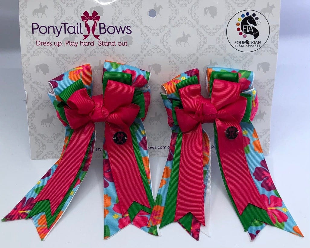 PonyTail Bows 3" Tails Hot Pink Hibiscus PonyTail Bows equestrian team apparel online tack store mobile tack store custom farm apparel custom show stable clothing equestrian lifestyle horse show clothing riding clothes PonyTail Bows | Equestrian Hair Accessories horses equestrian tack store