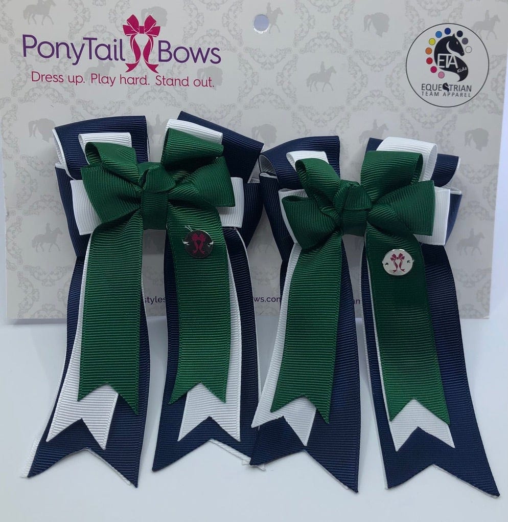 PonyTail Bows 3" Tails Hunter Green/Navy PonyTail Bows equestrian team apparel online tack store mobile tack store custom farm apparel custom show stable clothing equestrian lifestyle horse show clothing riding clothes PonyTail Bows | Equestrian Hair Accessories horses equestrian tack store